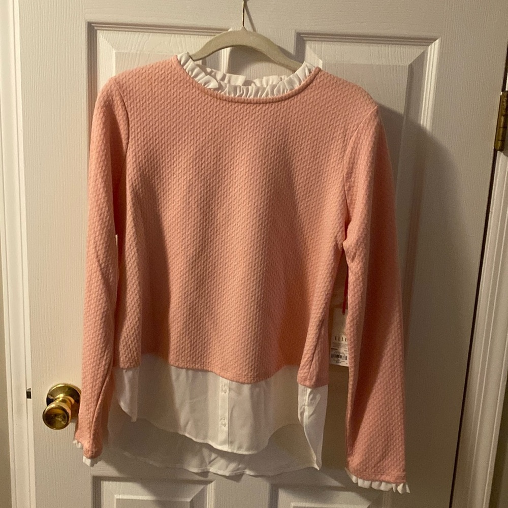 Pink and white tailored shirt with sweater connected. Size medium